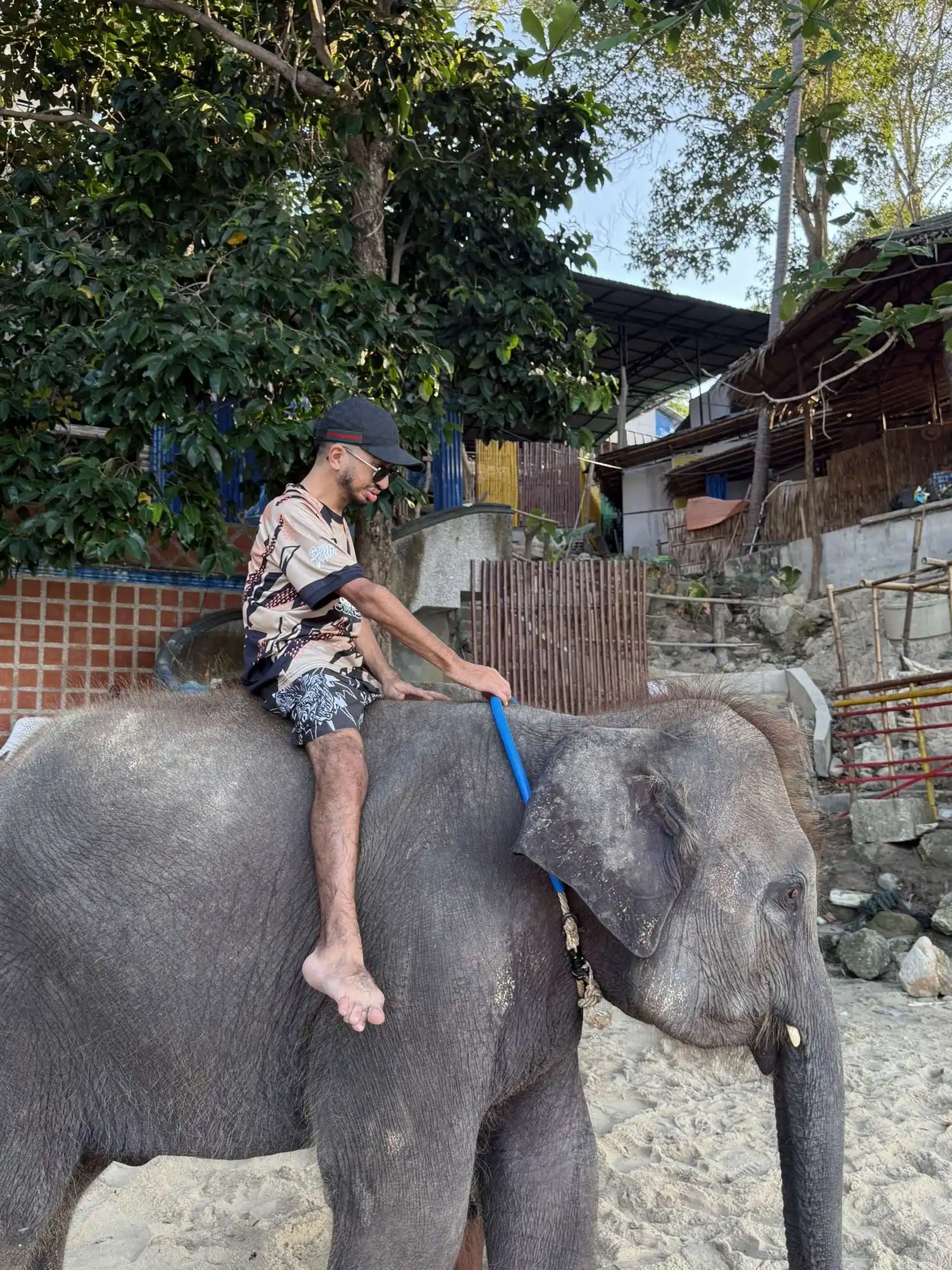 Bakhaw à dos d’éléphant pendant son voyage en Thaïlande